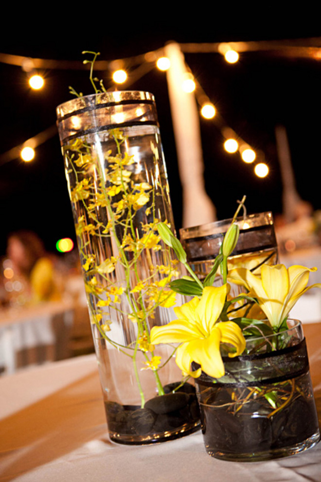 Black White And Yellow Table Decorations Photograph Black