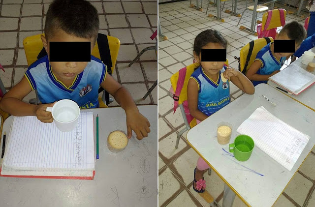 SANTANA DO MARANHÃO: Alunos recebem biscoito e água no lugar de merenda escolar