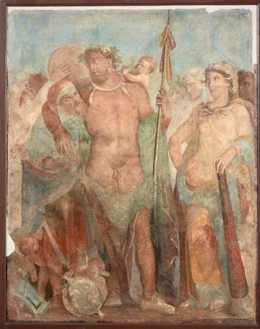Ηρακλής και Ομφάλη, Πομπηία από την οικία του Marcus Lucretiusal, 1ος αιώνας μ.Χ. [Credit: courtesy of the Museo Archeologico di Bologna]