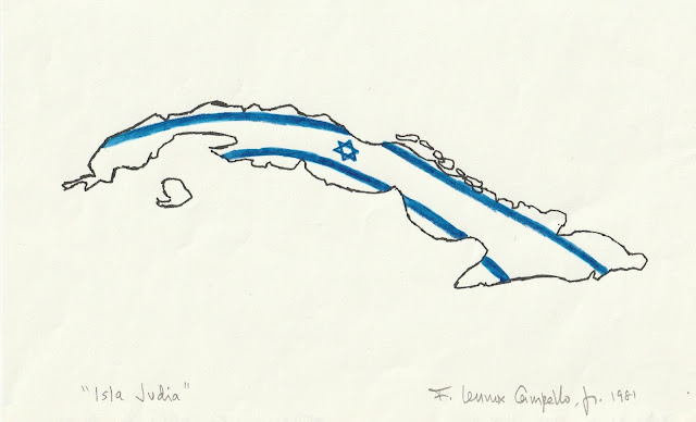 "Isla Judia (Jewish Island)" 1981 Ink and Watercolor on paper by F. Lennox Campello