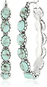 Lucky Brand Womens Oblong Turquoise Inlay Hoop Earring
