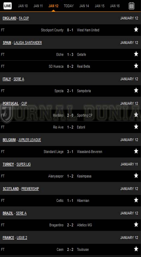 Hasil Pertandingan Sepakbola Tadi Malam