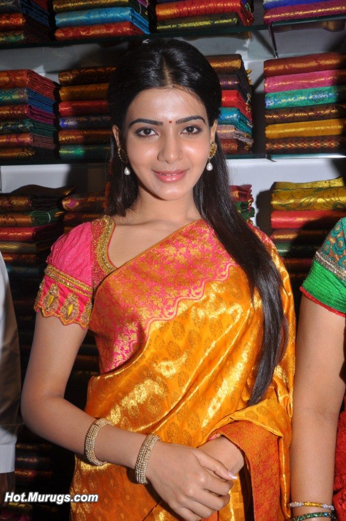 Samantha Ruth Prabhu Hot Sexy Silk Yellow Saree Latest New Photo Gallery