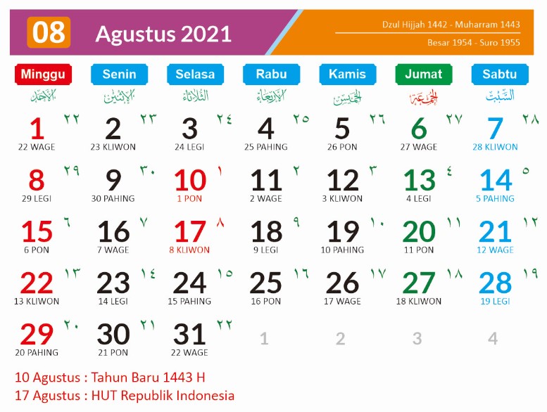 Kalender Bulan Agustus 2021 dan Hari Peringatannya - Enkosa.Com