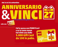 Concorso Penny Market "Anniversario 27 anni" : in palio 5.000 Gift Card