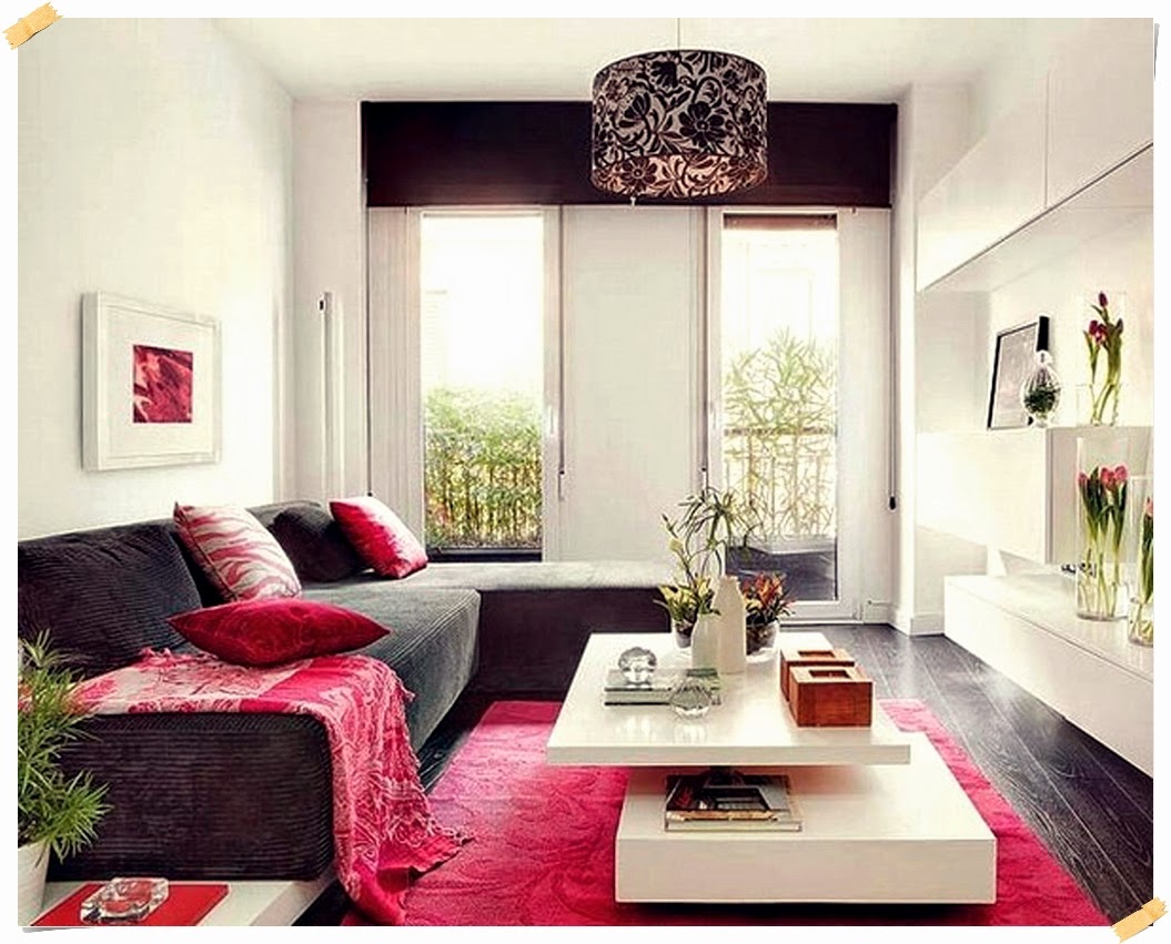 Home Decoration And Interior Design Ideas Sweet Living Room For Apartment With Pink Theme Of The Rug On Black Floor