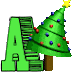 Alpha, alfabeto Navidad con abetos animados