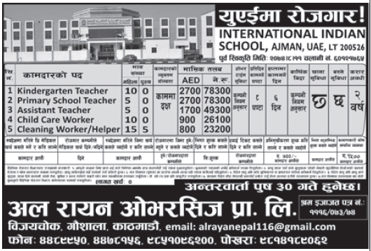 Jobs in UAE for Nepali, Salary Rs 78,300