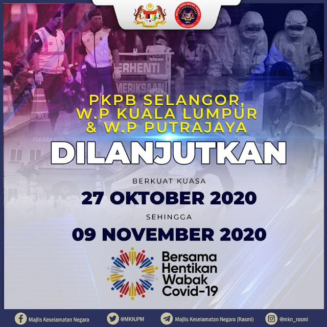 PKPB Di Selangor, Kuala Lumpur Dan Putrajaya Dilanjutkan Sehingga 9 November 2020