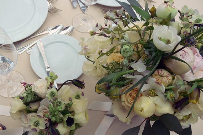 I love the palette she has selected to mirror the setting - sage green bridesmaids dresses with flowers of white and cream and a touch of shell pink.