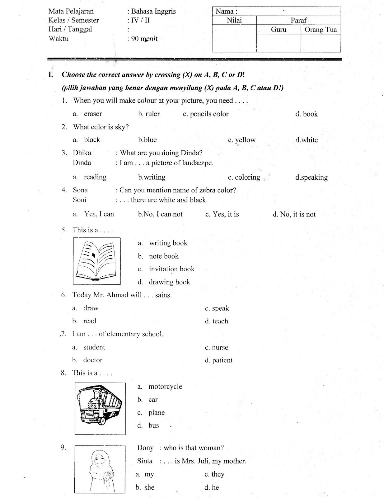 Soal Uas Bahasa Inggris Kelas 6 Sd Semester 1 Hi