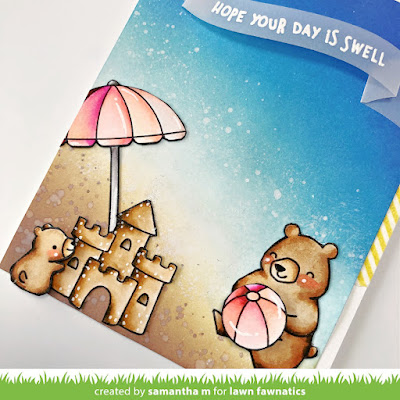 Swell Day Card by Samantha Mann for Lawn Fawnatics Challenge, Lawn Fawn, Beach, Distress Oxide Inks, Ink blending, beach, waves, card making, handmade cards #lawnfawn #lawnfawnatics #distressinks #oxideinks #cardmaking