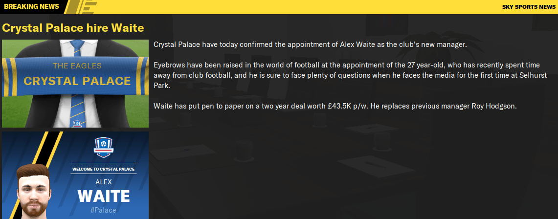 Taking over managerial position at Crystal Palace