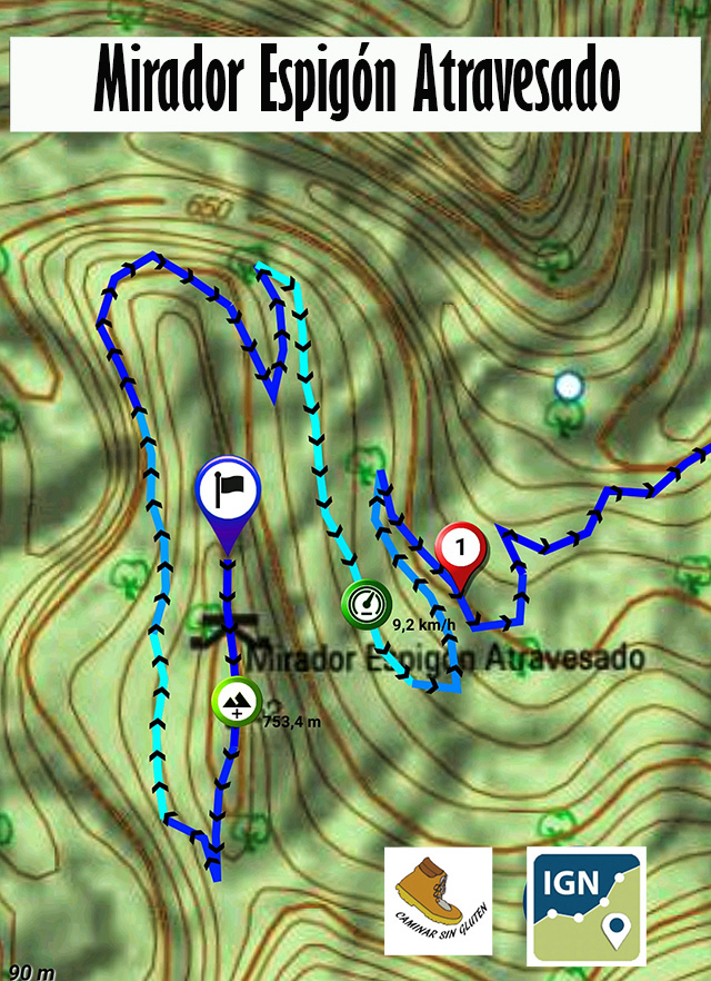 Plano topográfico IGN último kilómetro Senda Espigón Atravesado