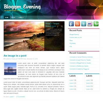 Blogger Evening blogger template. image slider blogger template. 3 column footer template blog