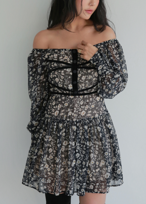 Black Floral Off-Shoulder Dress