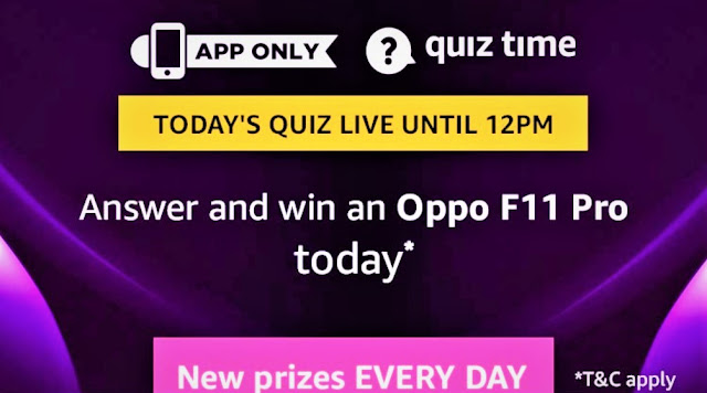 Amazon Daily Quiz Time 9 October 2019 Answers Win Oppo F11 Pro