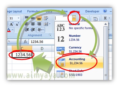  Gambar: Cara menggunakan format sel akunting  di Microsoft Excel