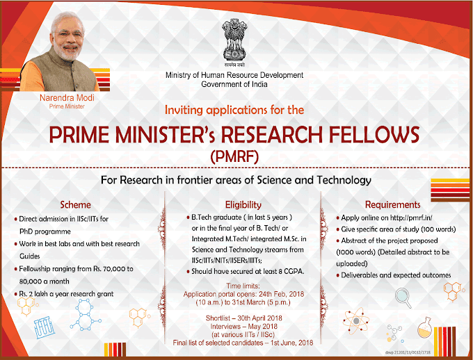 Prime Minister's Research Fellowship Scheme (PMRF) for Doctoral Studies Invites Applications