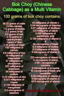 List of nutrients in bok choy