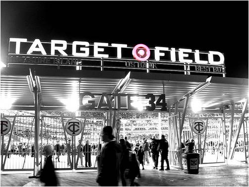 target field at night. night game at Target Field