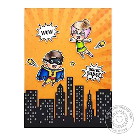 Sunny Studio Stamps: Super Duper Cityscape Border Dies Super Hero Themed Card by Anja Bytyqi