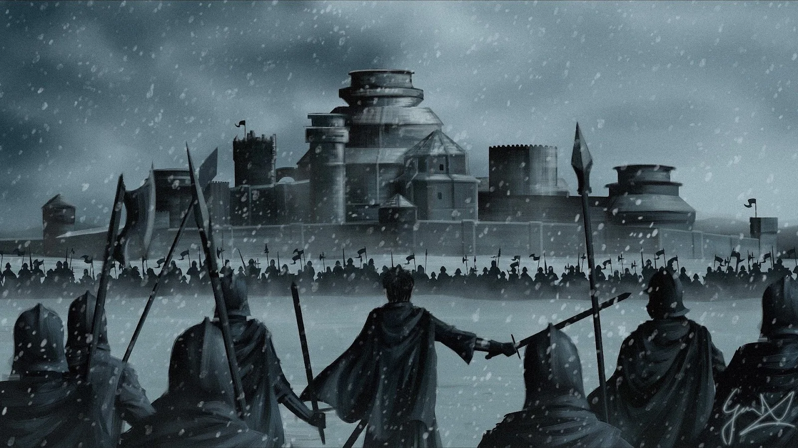 A digital illustration of the colossal Wall separating the Seven Kingdoms from the dangers beyond