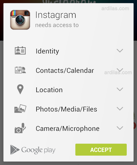 Persetujuan tombol Accept - Cara Download & Install Aplikasi Instagram - Android