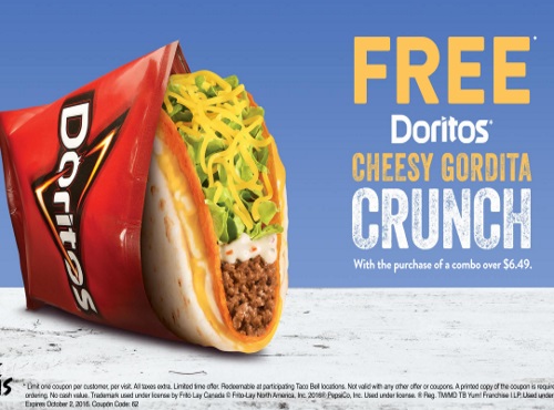 Taco Bell Free Doritos Cheesy Gordita Crunch Coupon