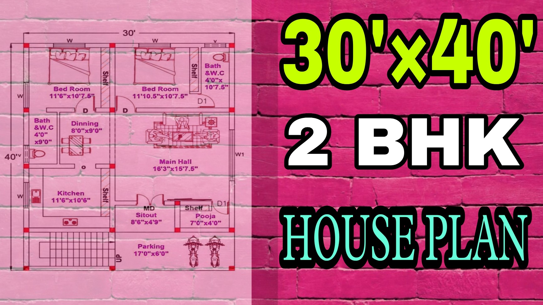 2bhk 30 × 40 house plan