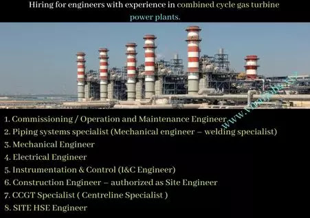 Hiring for Engineers with Experience in Combined Cycle Gas Turbine Power Plants.