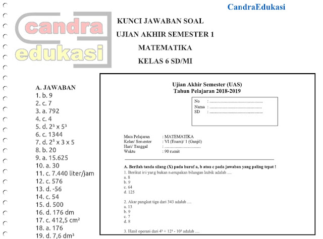 Soal Uas Matematika Kelas 6 Semester 1 Dan Kunci Jawaban Contoh