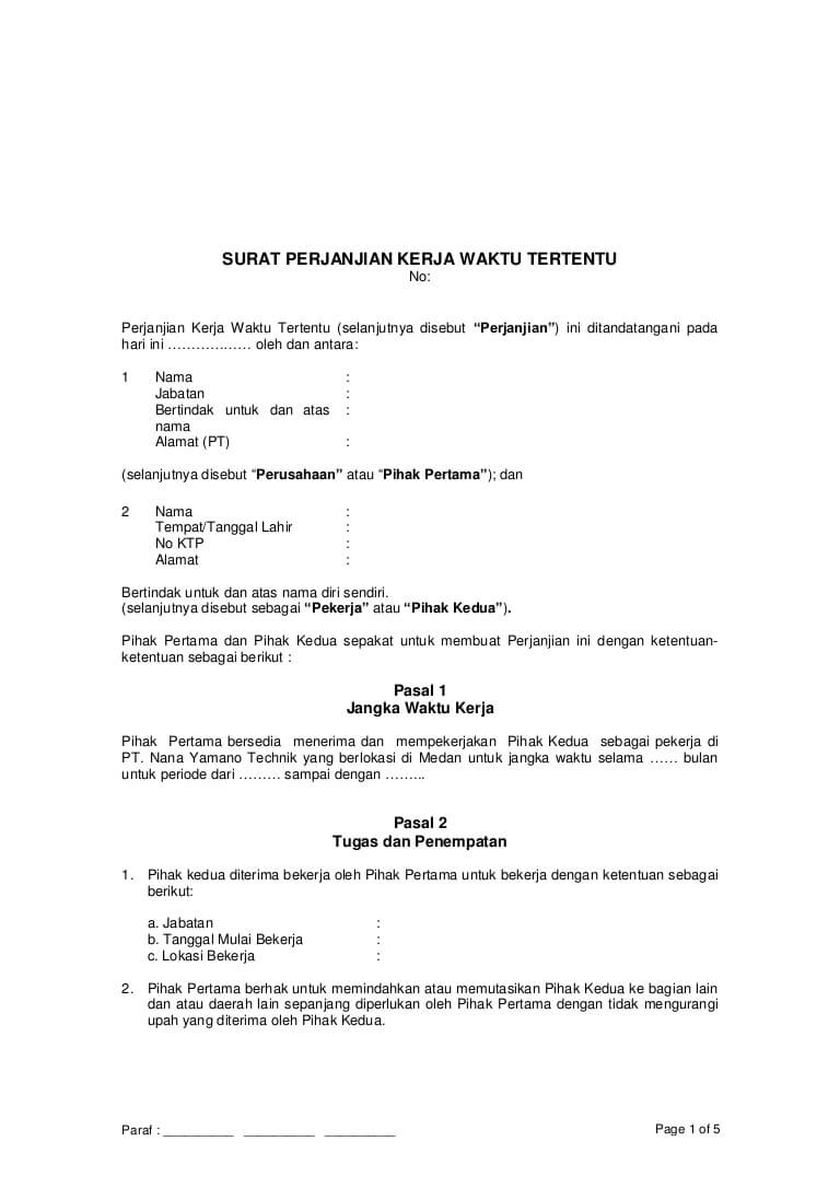  yang dipakai untuk menciptakan kesepakatan antar pihak Contoh Surat Perjanjian Kerja