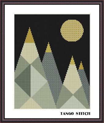 Geometric mountains cross stitch Set of 3 abstract designs