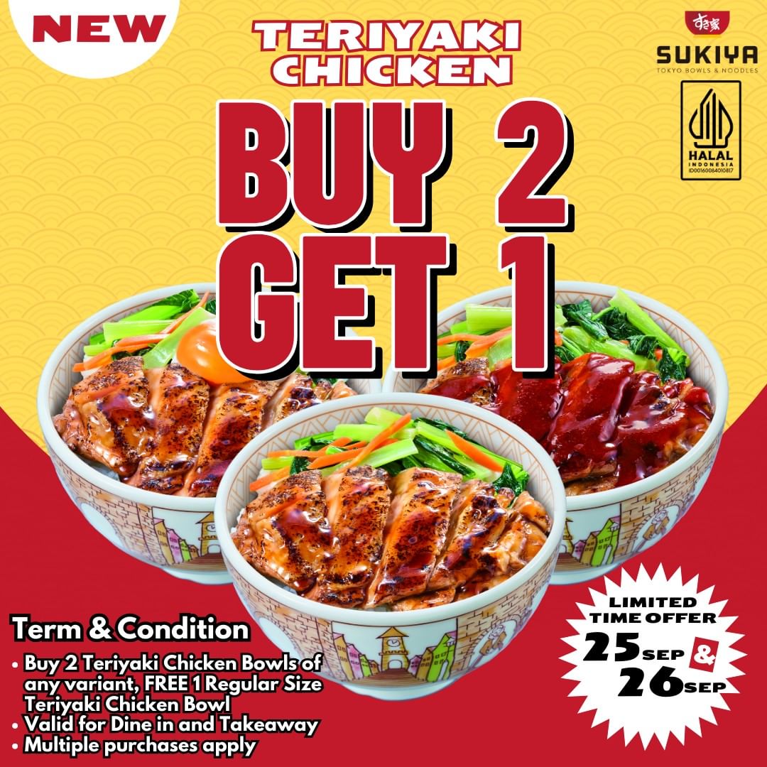 Promo SUKIYA Tokyo Bowls & Noodles Buy 2 Get 1 Free