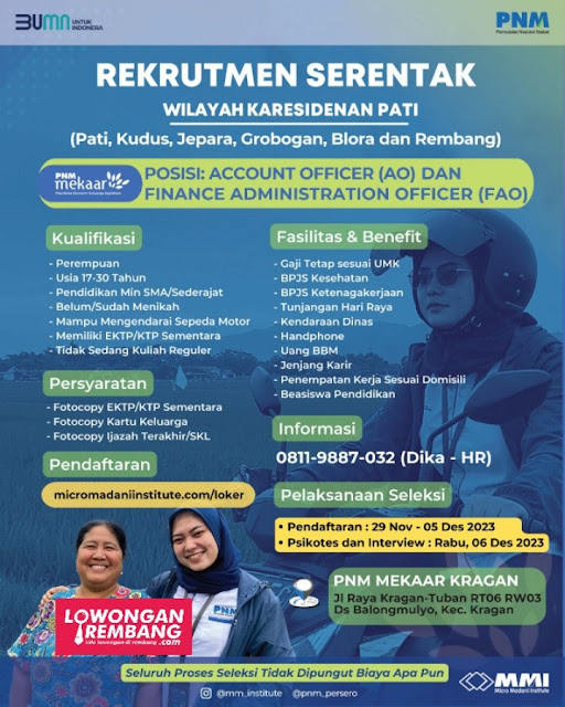 Lowongan Kerja Pegawai BUMN PT Micro Madani Institute PNM Mekaar Rembang