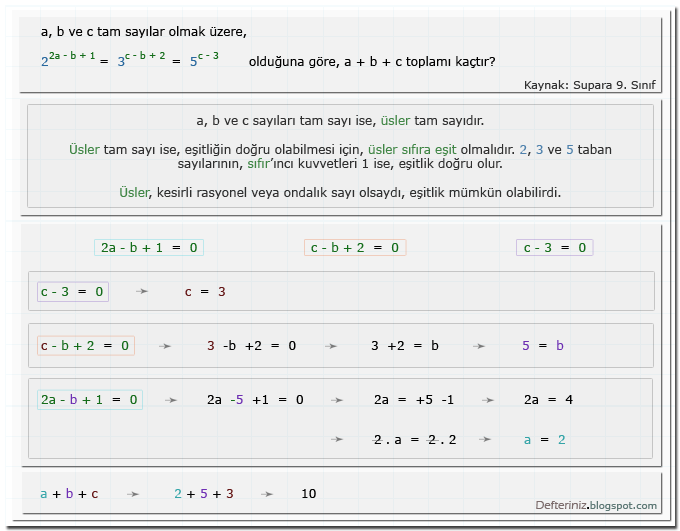 Örnek soru 10 » Üslü denklemler » üsleri sıfır'a eşit olan denklemler (Kaynak: Supara 9. Sınıf).
