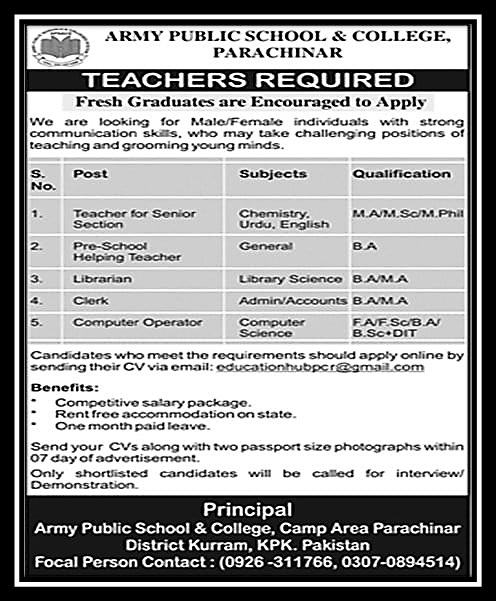 APS and College Parachinar Jobs February 2023 | Teaching Staff Required | www.nokripao.com