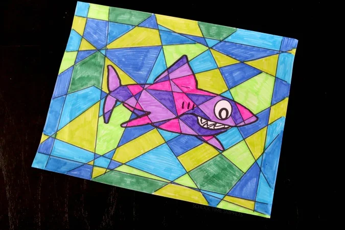 stained glass shark coloring printable