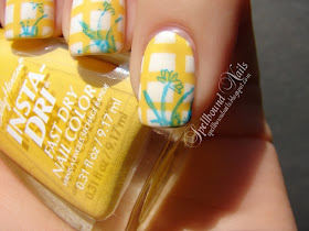 nails nailart nail art Spellbound mani manicure gingham checkers checkered yellow white blue Konad stamping stamp stamped stamper tape taping taped Coffee cup inspired inspiration obsession