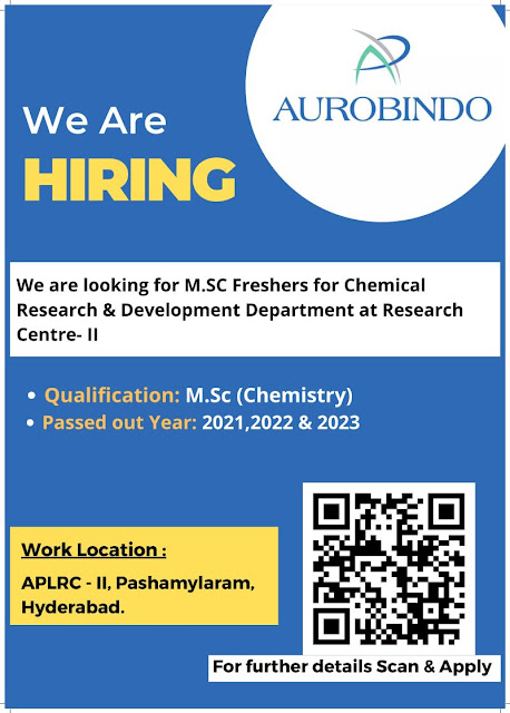 Aurobindo Pharma Hiring For Fresher MSc Candidates - 2021,2022 & 2023 Passout