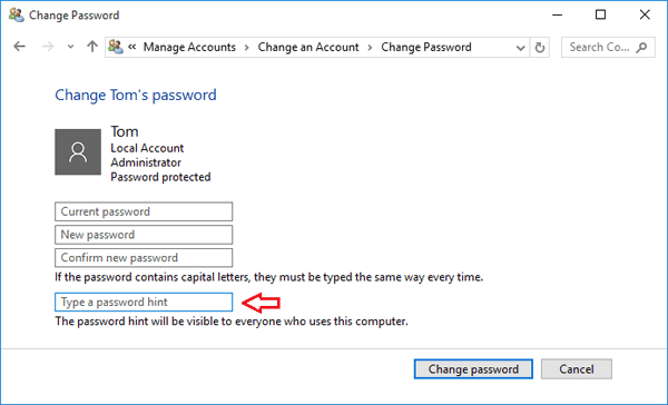 2 Cara Mengatur Password Hint di User Account Windows