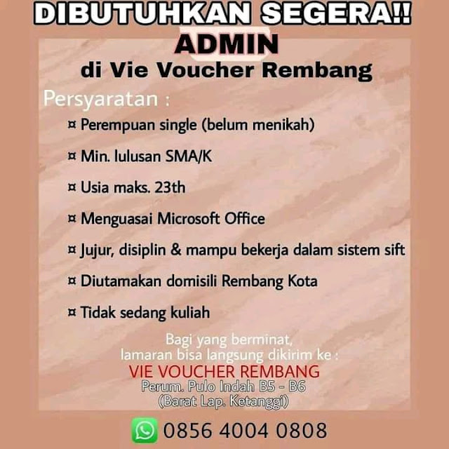 Lowongan Kerja Pegawai Admin Server Vie Voucher Pulo Rembang