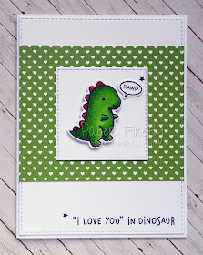 Cute punny Valentine's Day card with adorable dinosaur (image is Rawr! from Lawn Fawn)