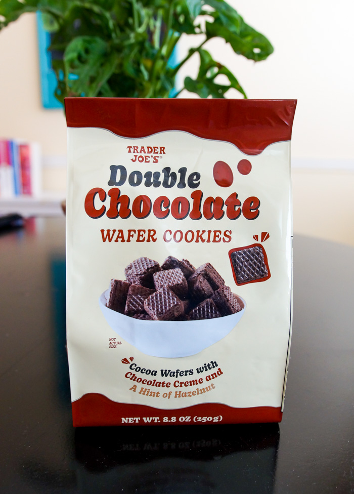 Trader Joe's Double Chocolate Wafer Cookies in bag on table,  Review