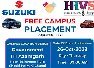 ITI Jobs and ITI Apprentice Campus Placement Drive at Government ITI Azamgarh, Uttar Pradesh for Suzuki India Pvt Ltd