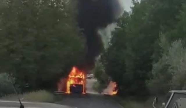 Flambus: un bus Cotral in fiamme a Veroli