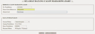 input data form login mahasiswa baru