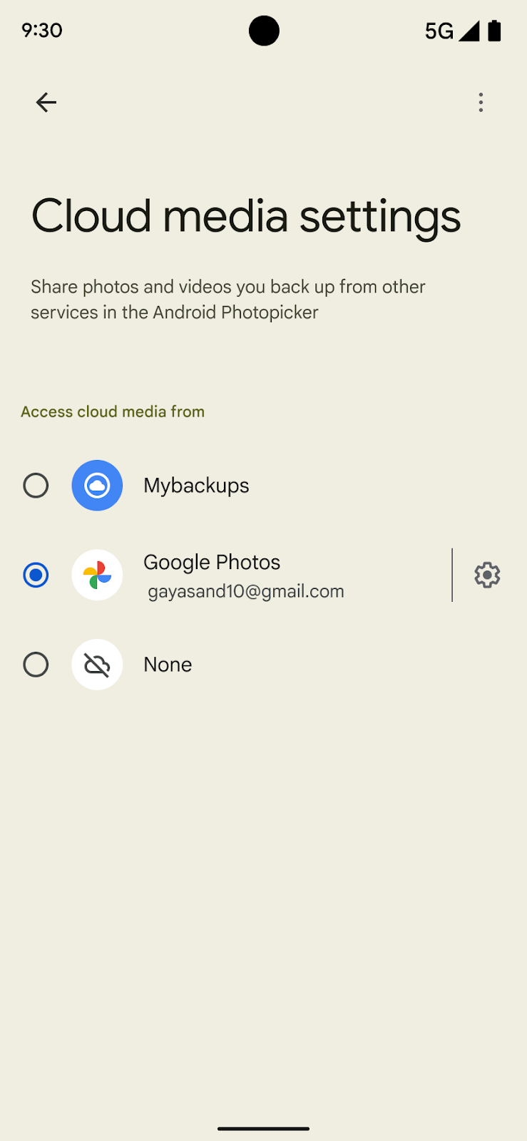 Image of Cloud media settings in photo picker settings