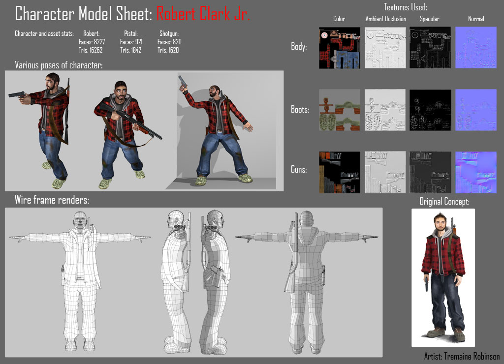  Game  Artist in Training 3D character model  layout sheet 